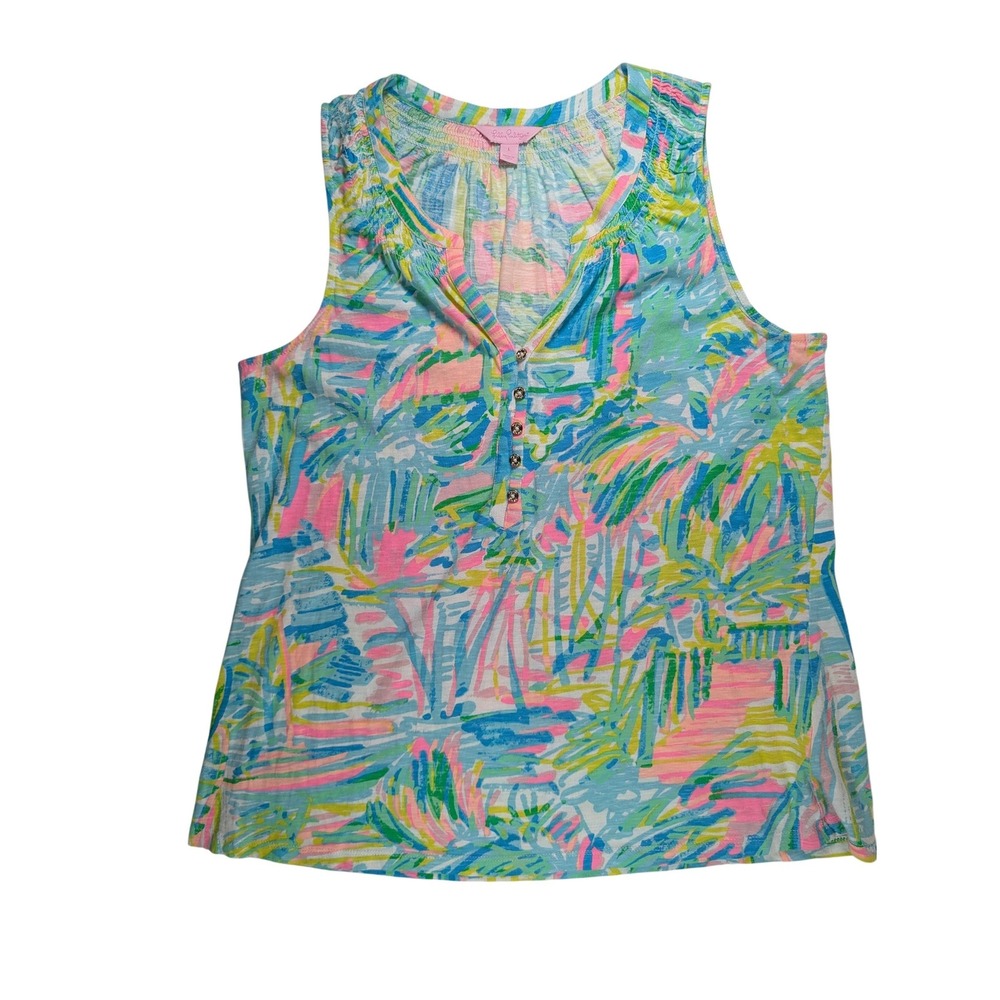 Lilly Pulitzer Tank Top Womens Large Multi Color Abstract Cotton Slub